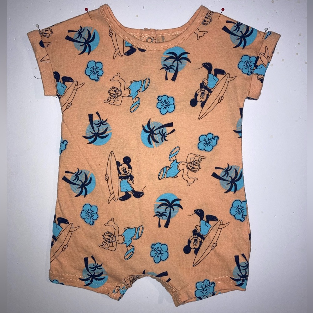 Disney Baby Mickey Mouse Surfing Bodysuit - Peach and Teal